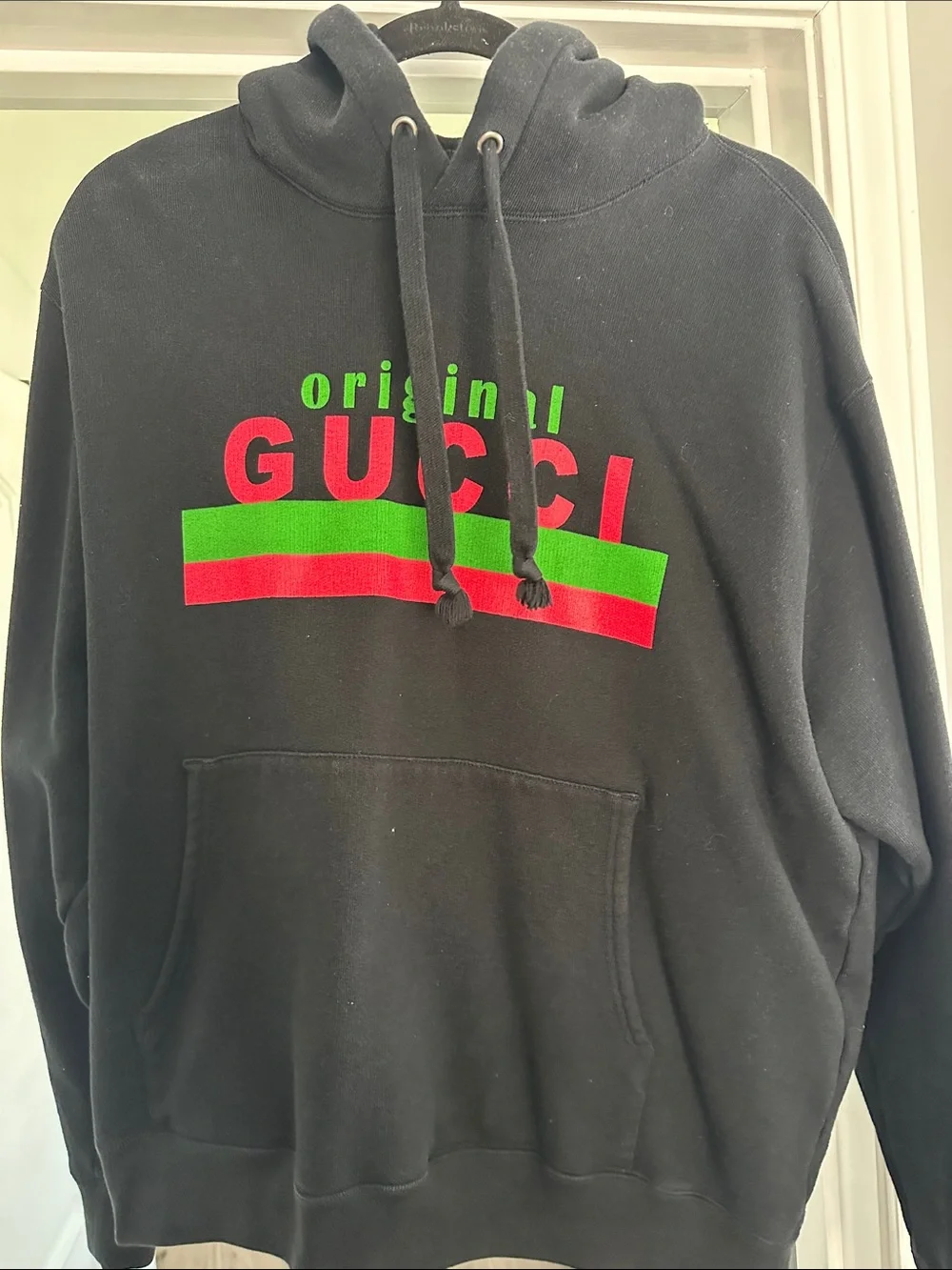 Gucci Black Pullover Hoodie with Green & Red Logo Stripe